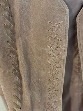 Women's Taupe Suede Embroidered Vest